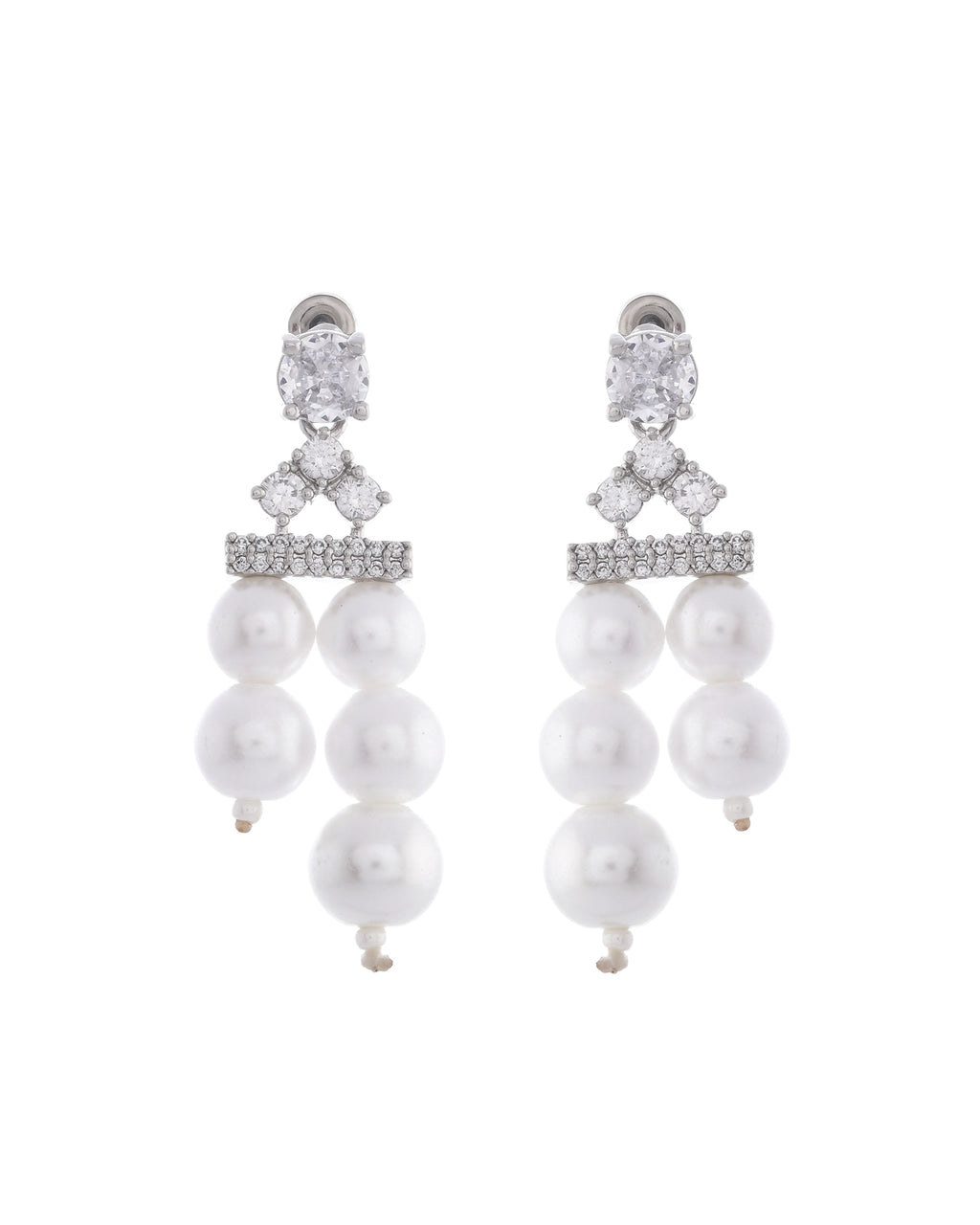 VOJ Silver Plated Pearl & Ad Studded Designer Jewellery Set