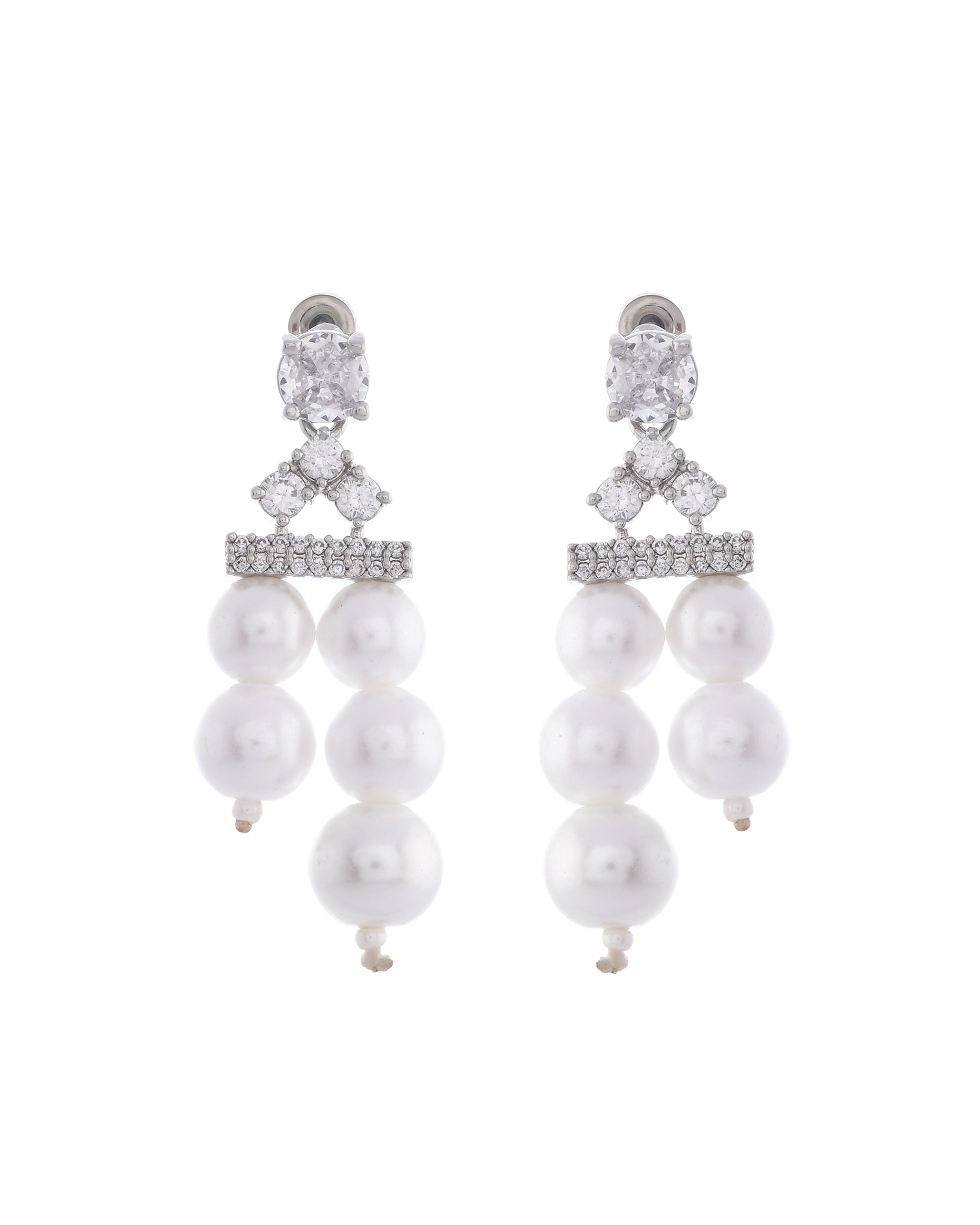 VOJ Silver Plated Pearl & Ad Studded Designer Jewellery Set