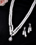VOJ Silver Plated Pearl & Ad Studded Designer Jewellery Set