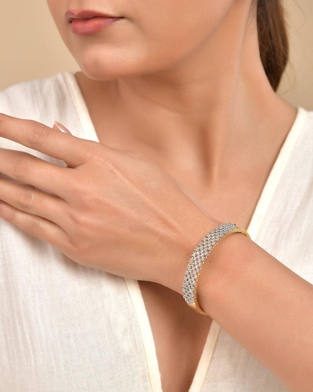 VOJ Women Gold Polished Cz Studded Kada Bracelet