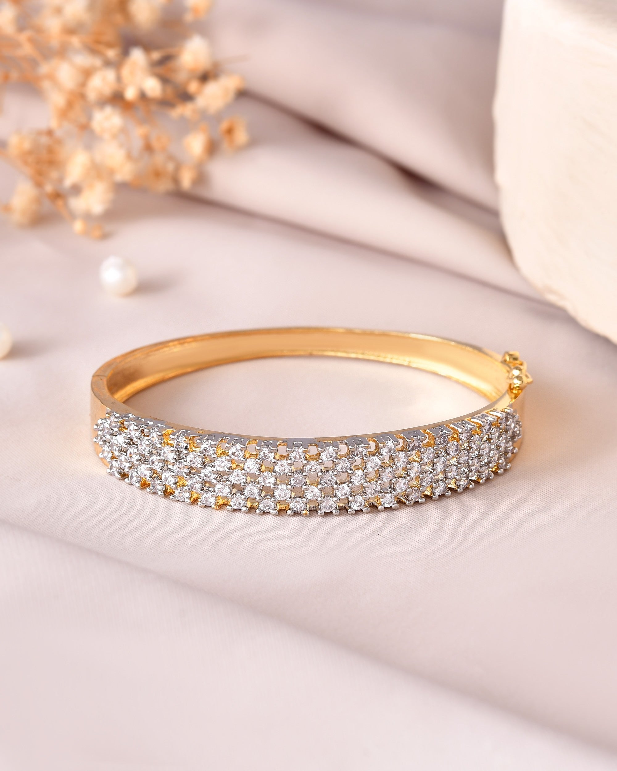 VOJ Women Gold Polished Cz Studded Kada Bracelet
