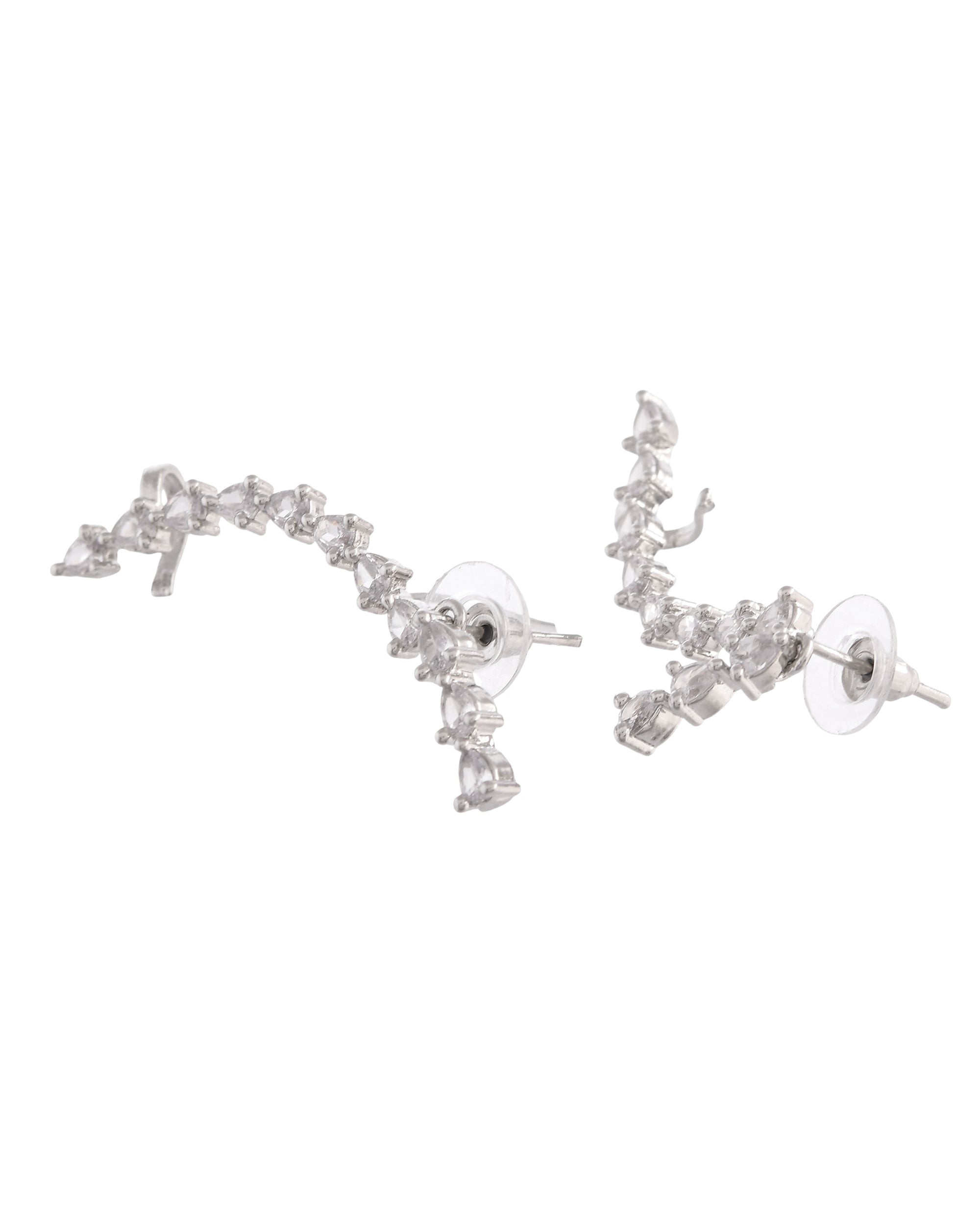 VOJ Silver Plated Cz Stone Studded Teardrop Shaped Ear Cuff Earrings