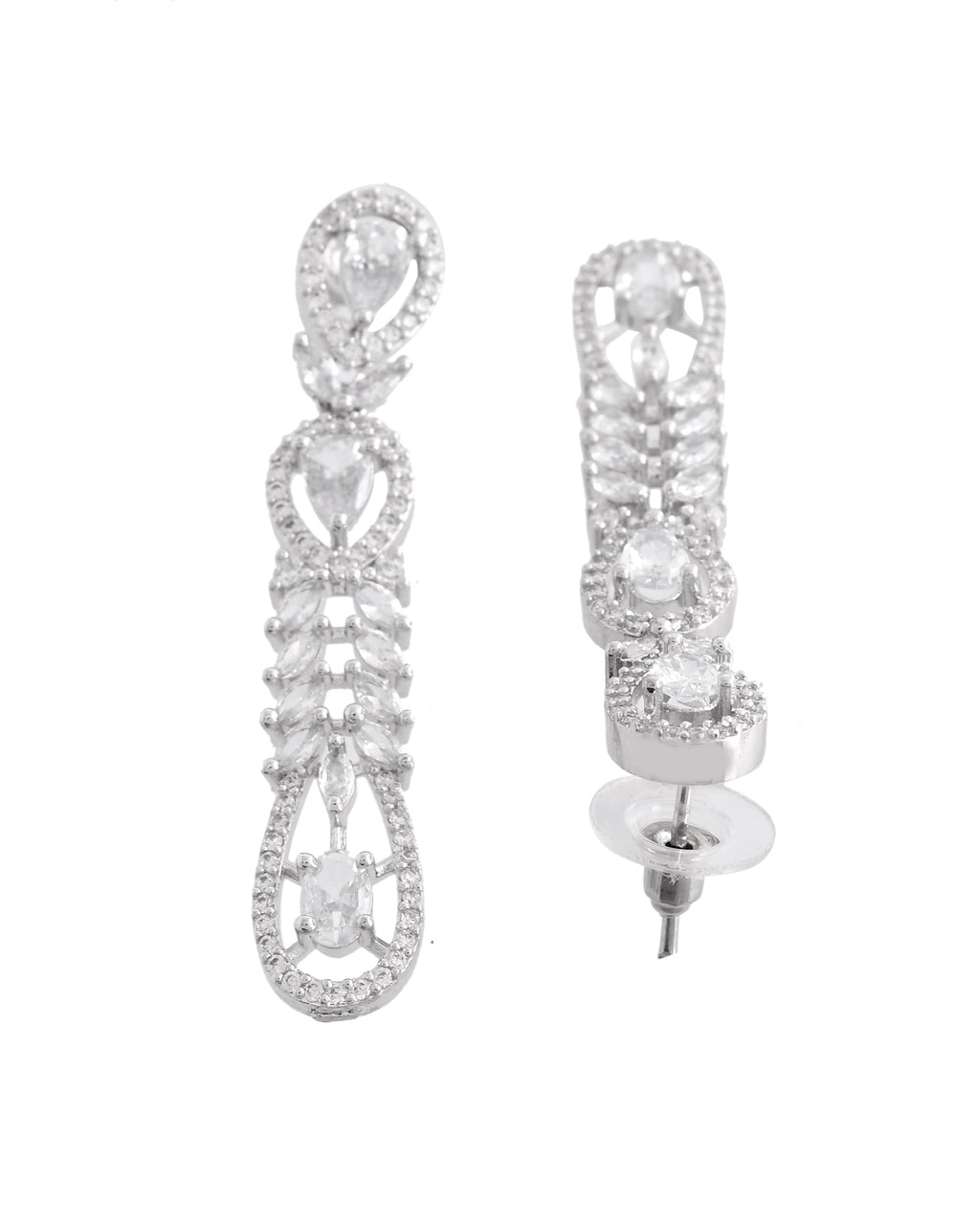 VOJ Silver Plated Ad Stone Studded Long Earrings