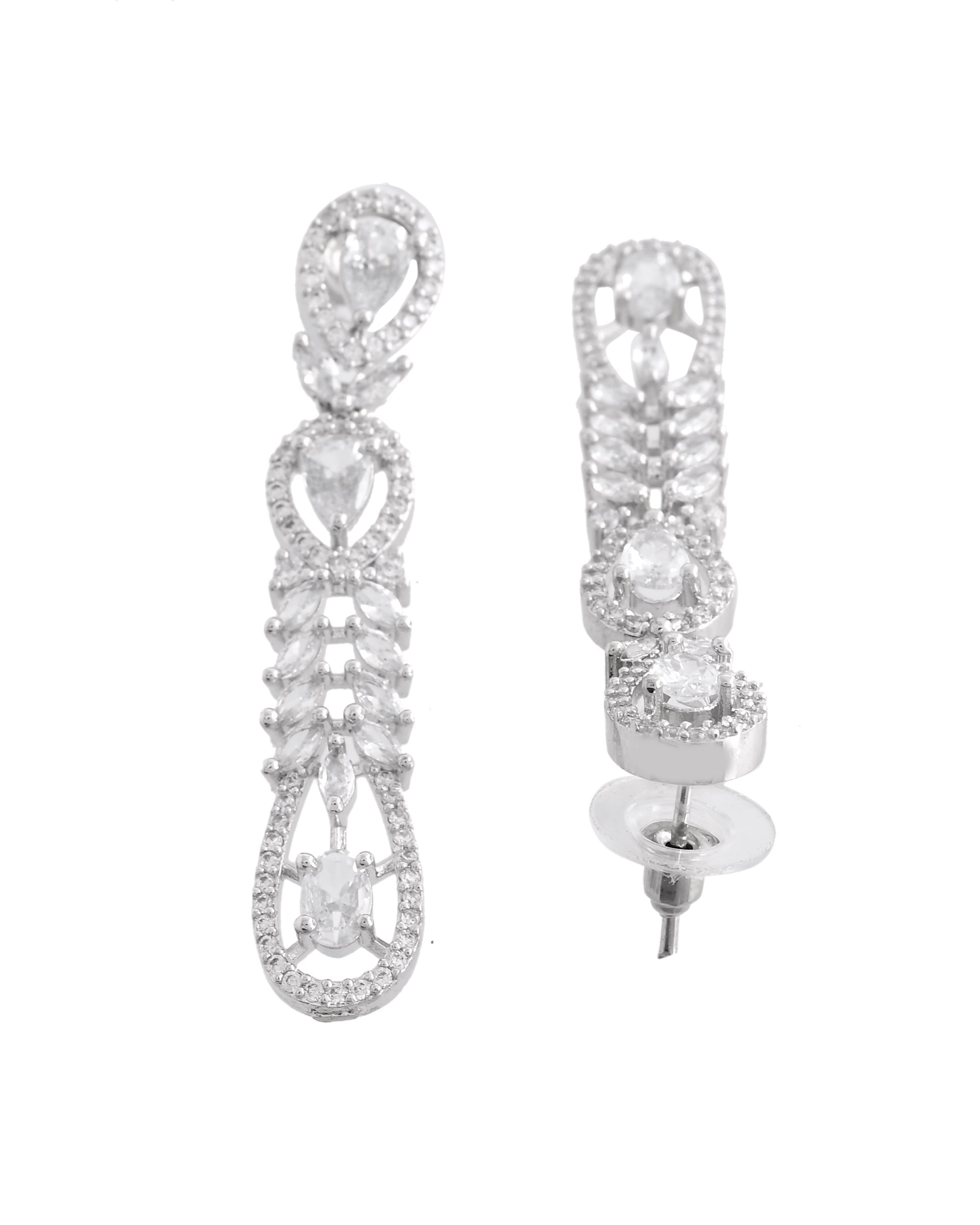 VOJ Silver Plated Ad Stone Studded Long Earrings