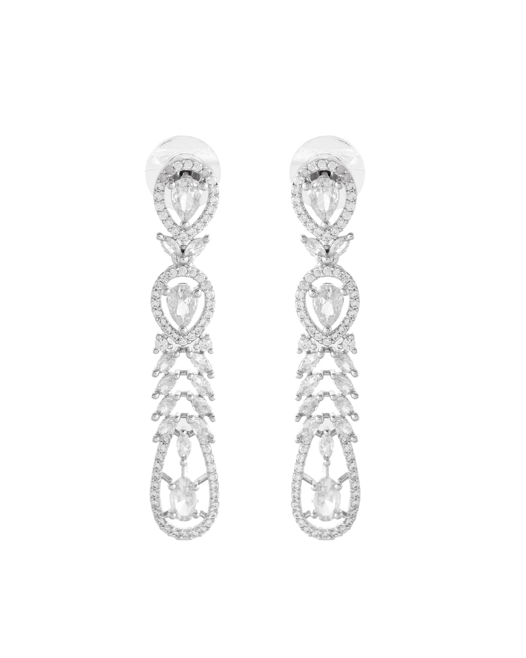 VOJ Silver Plated Ad Stone Studded Long Earrings