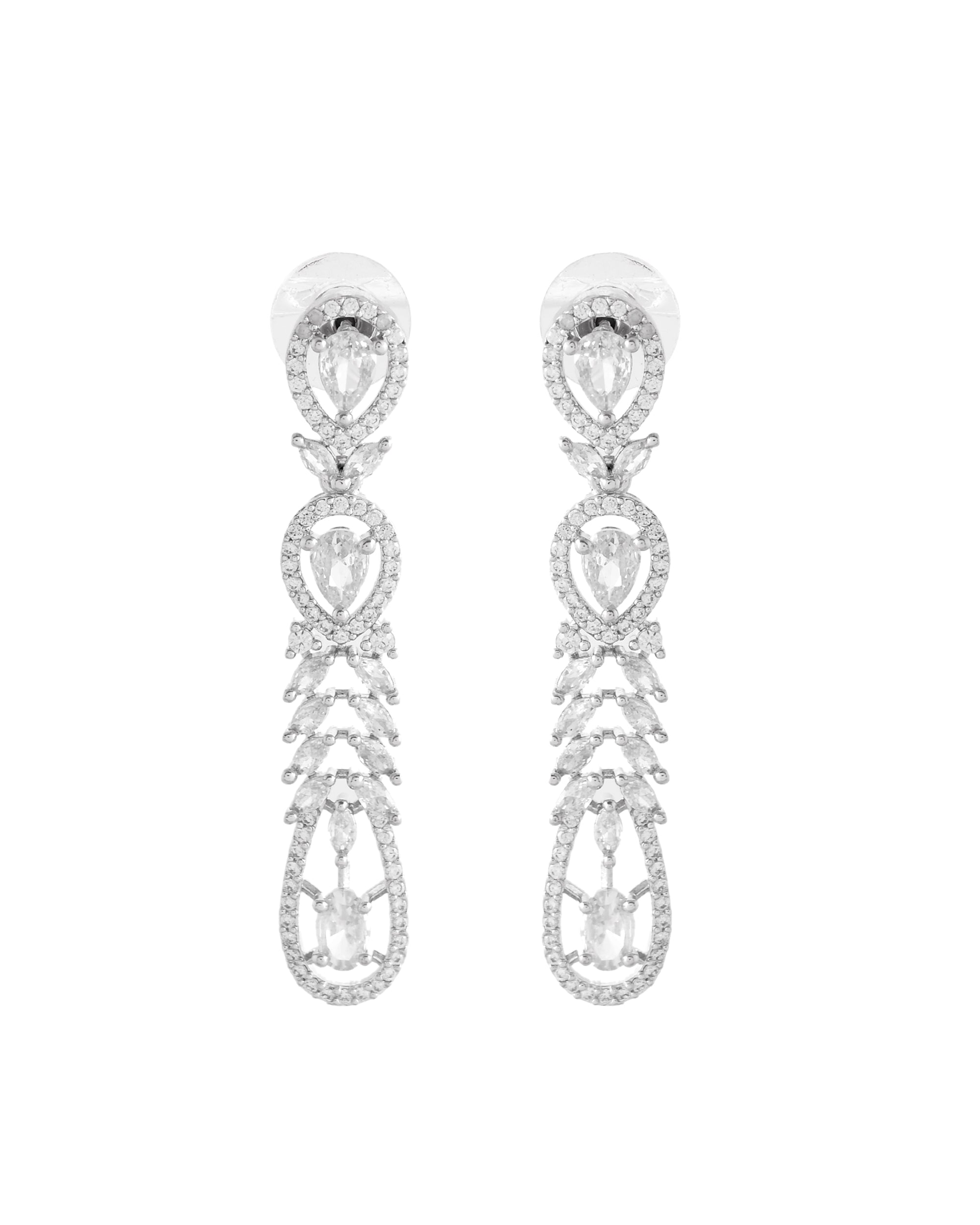 VOJ Silver Plated Ad Stone Studded Long Earrings