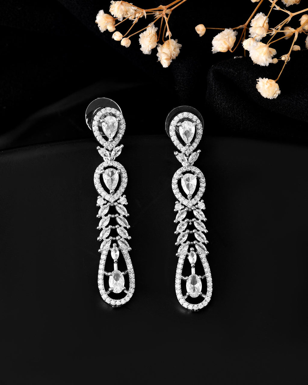 VOJ Silver Plated Ad Stone Studded Long Earrings