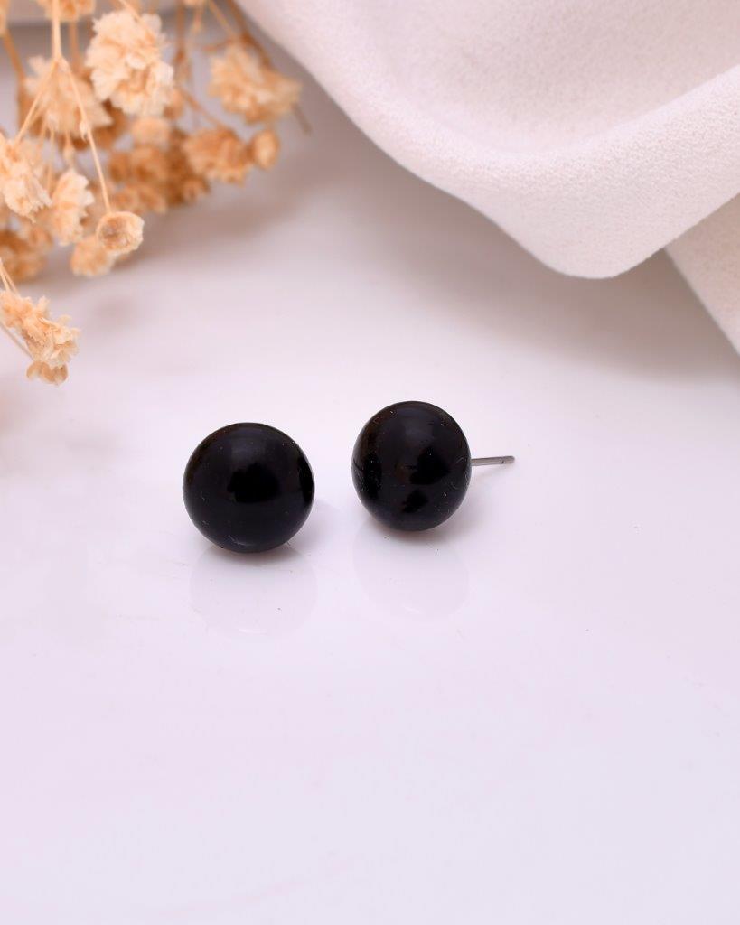 VOJ Black Circular Studs Earrings
