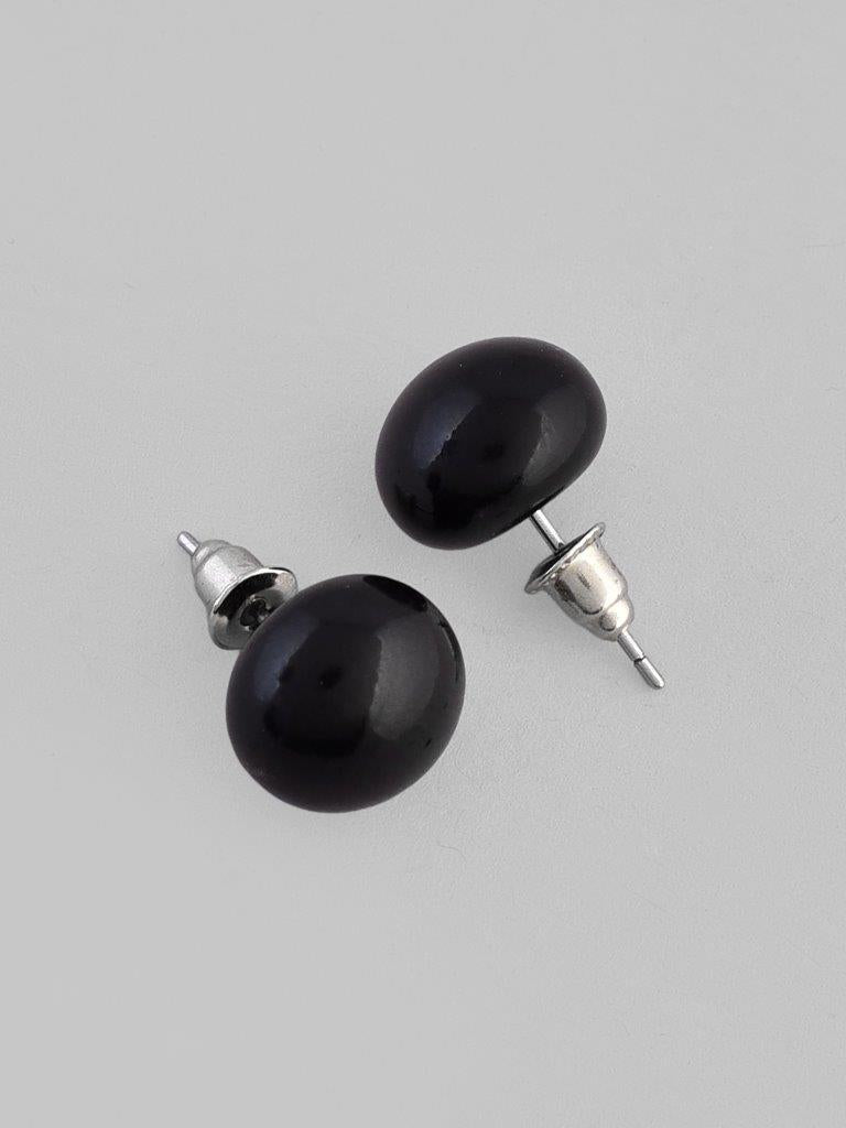 VOJ Black Circular Studs Earrings