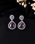 VOJ Silver Plated Baby Pink Stone Studded Teardrop Shaped Earrings