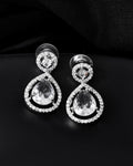 VOJ Silver Plated Stone Studded Teardrop Shaped Earrings