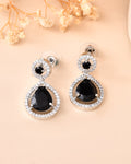 VOJ Silver Plated Black Stone Studded Teardrop Shaped Earrings