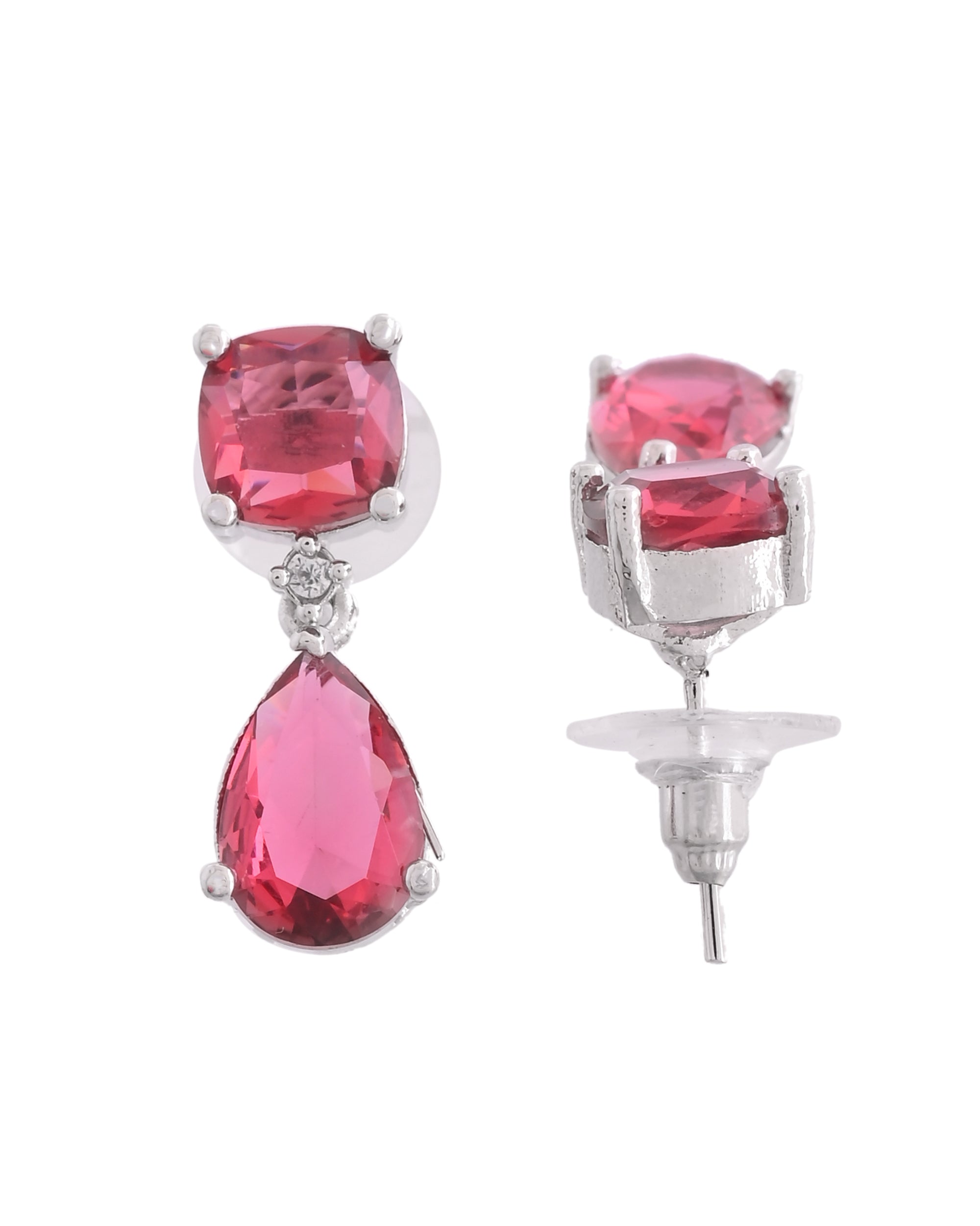VOJ Silver Plated Red Stone Studded Studs Earrings