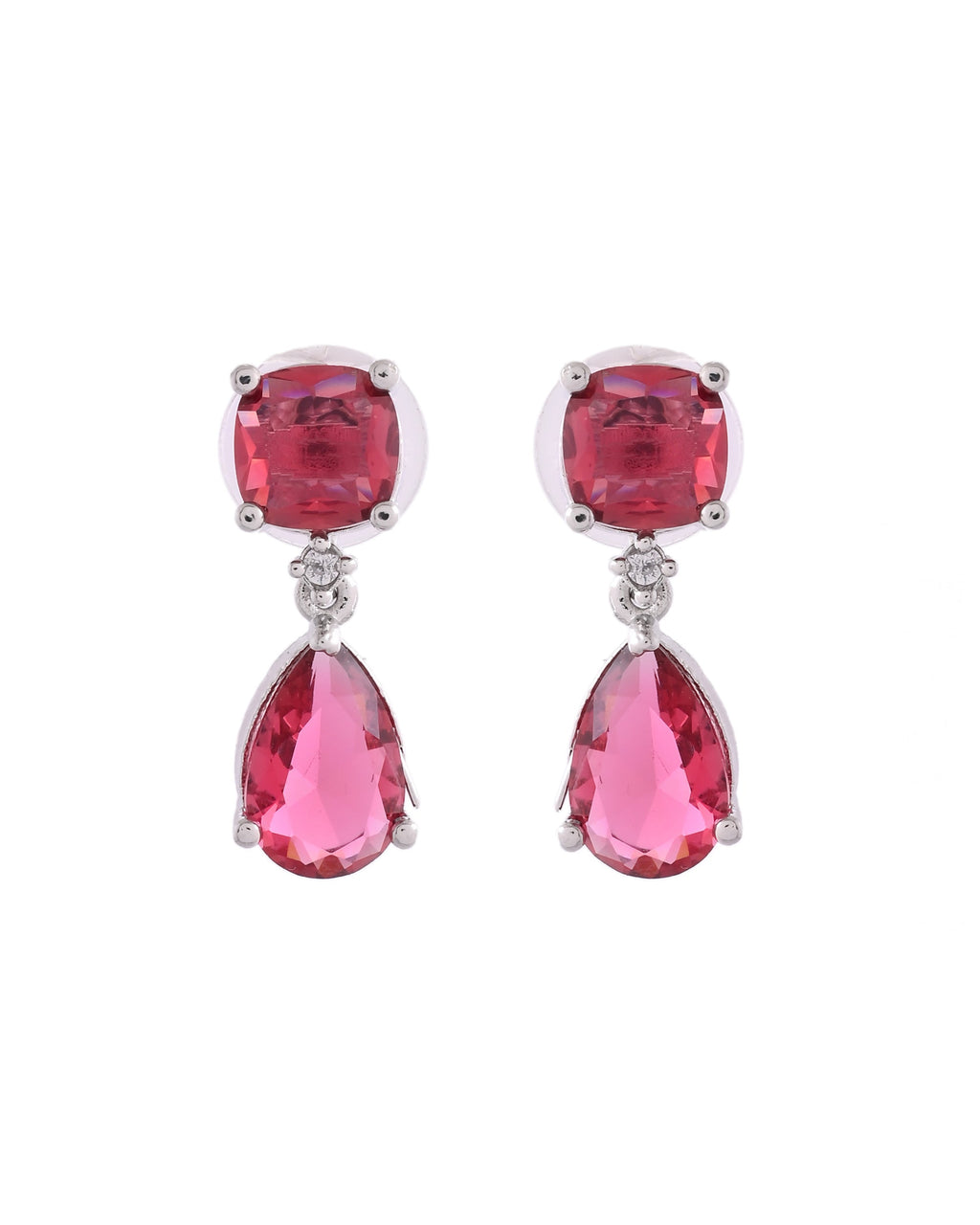 VOJ Silver Plated Red Stone Studded Studs Earrings