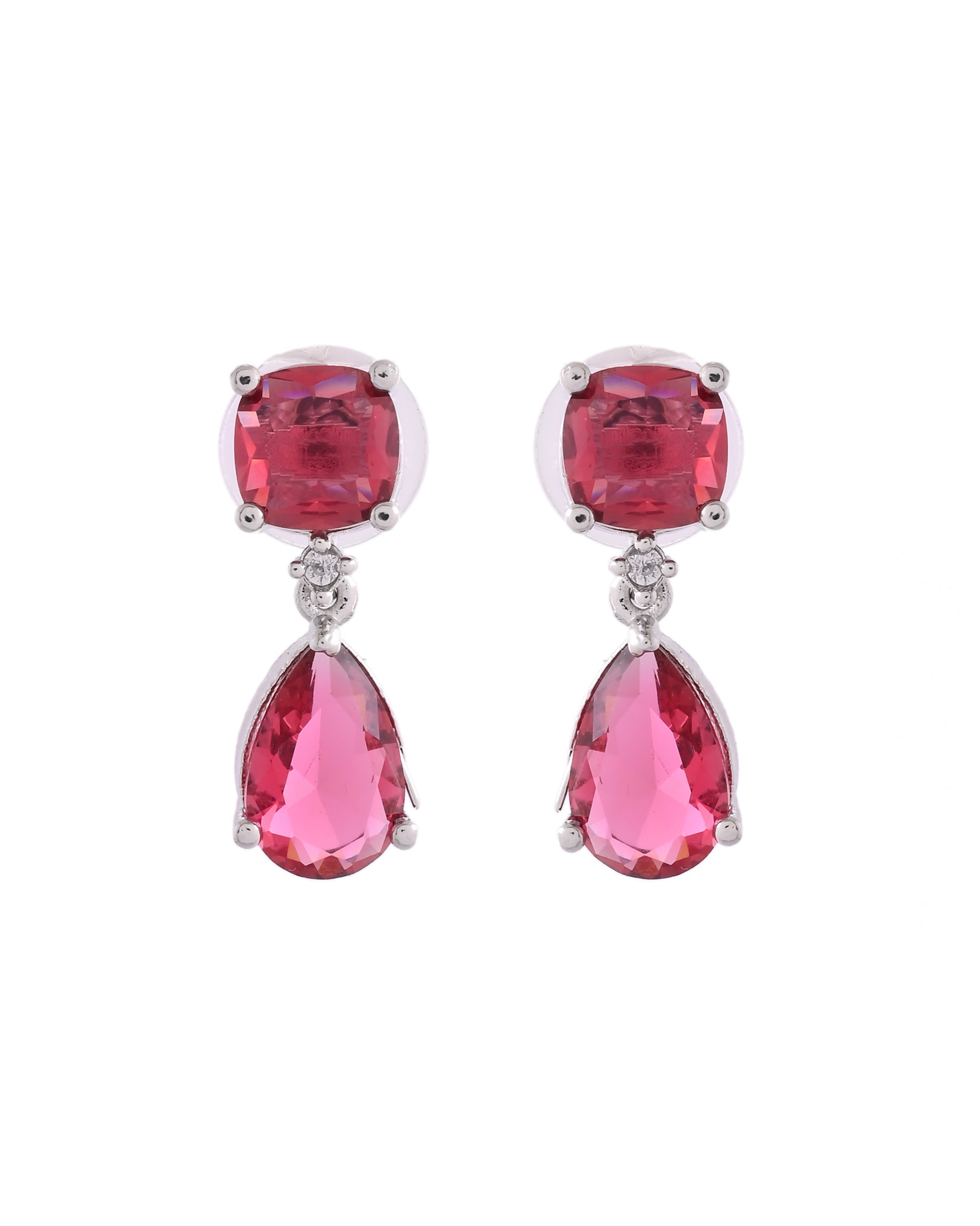 VOJ Silver Plated Red Stone Studded Studs Earrings