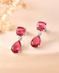 VOJ Silver Plated Red Stone Studded Studs Earrings