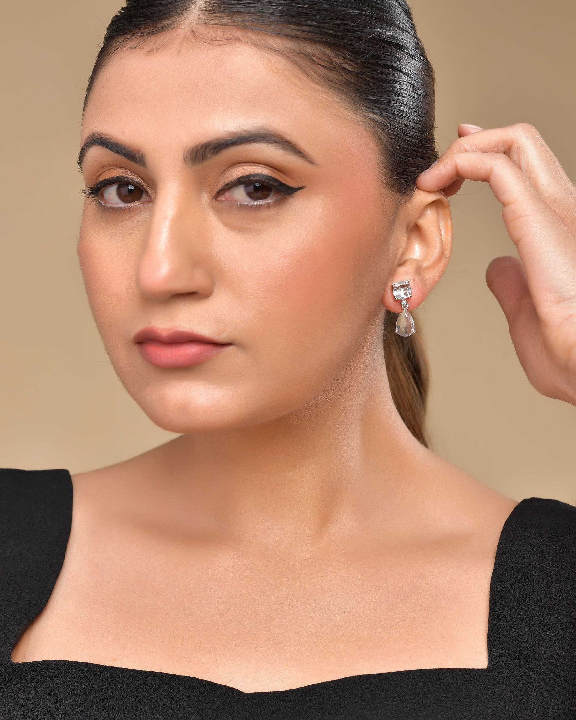 VOJ Silver Plated Stone Studded Studs Earrings