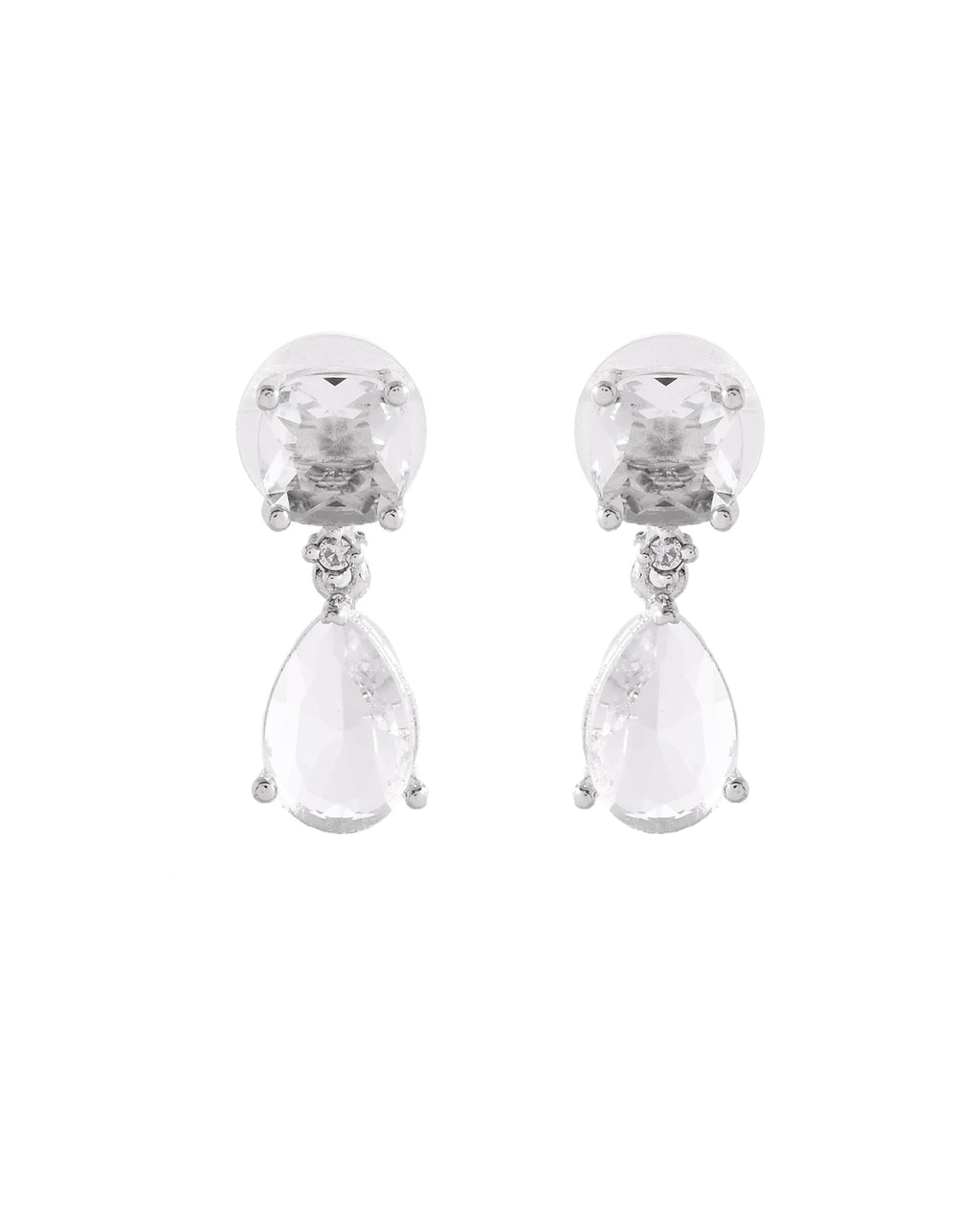 VOJ Silver Plated Stone Studded Studs Earrings