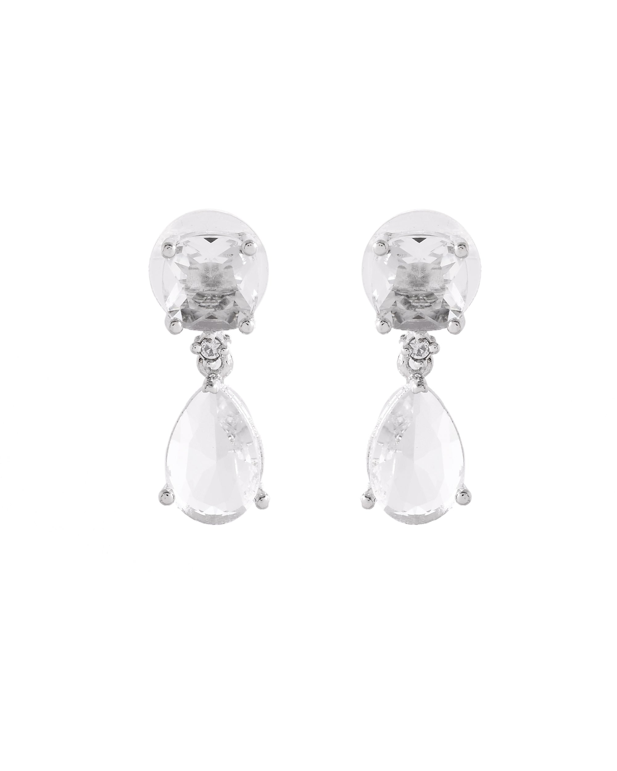 VOJ Silver Plated Stone Studded Studs Earrings