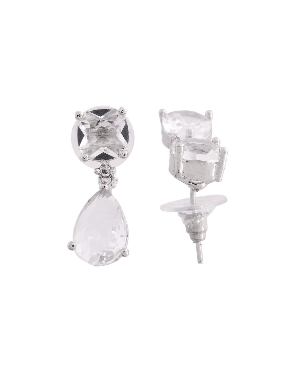 VOJ Silver Plated Stone Studded Studs Earrings