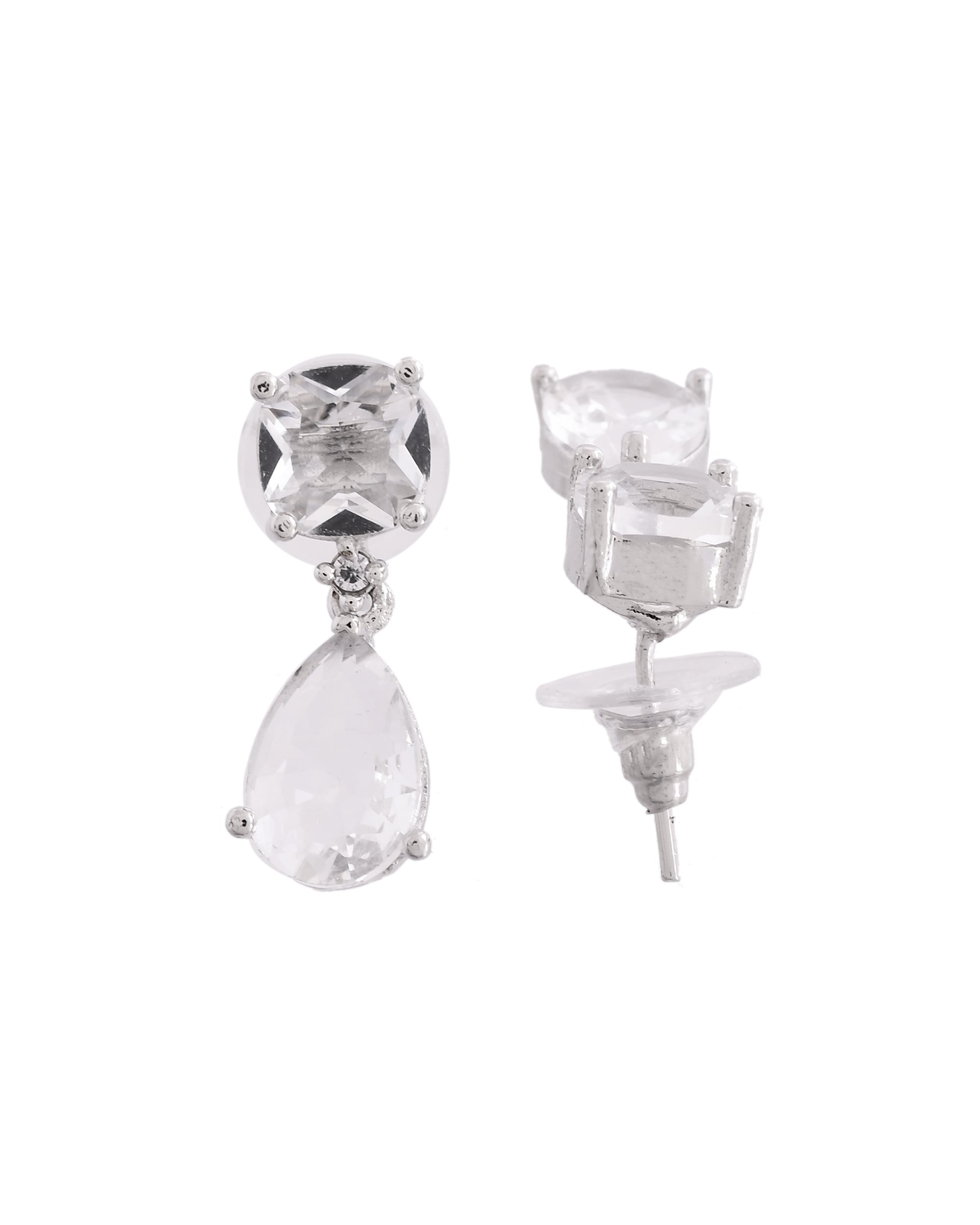 VOJ Silver Plated Stone Studded Studs Earrings