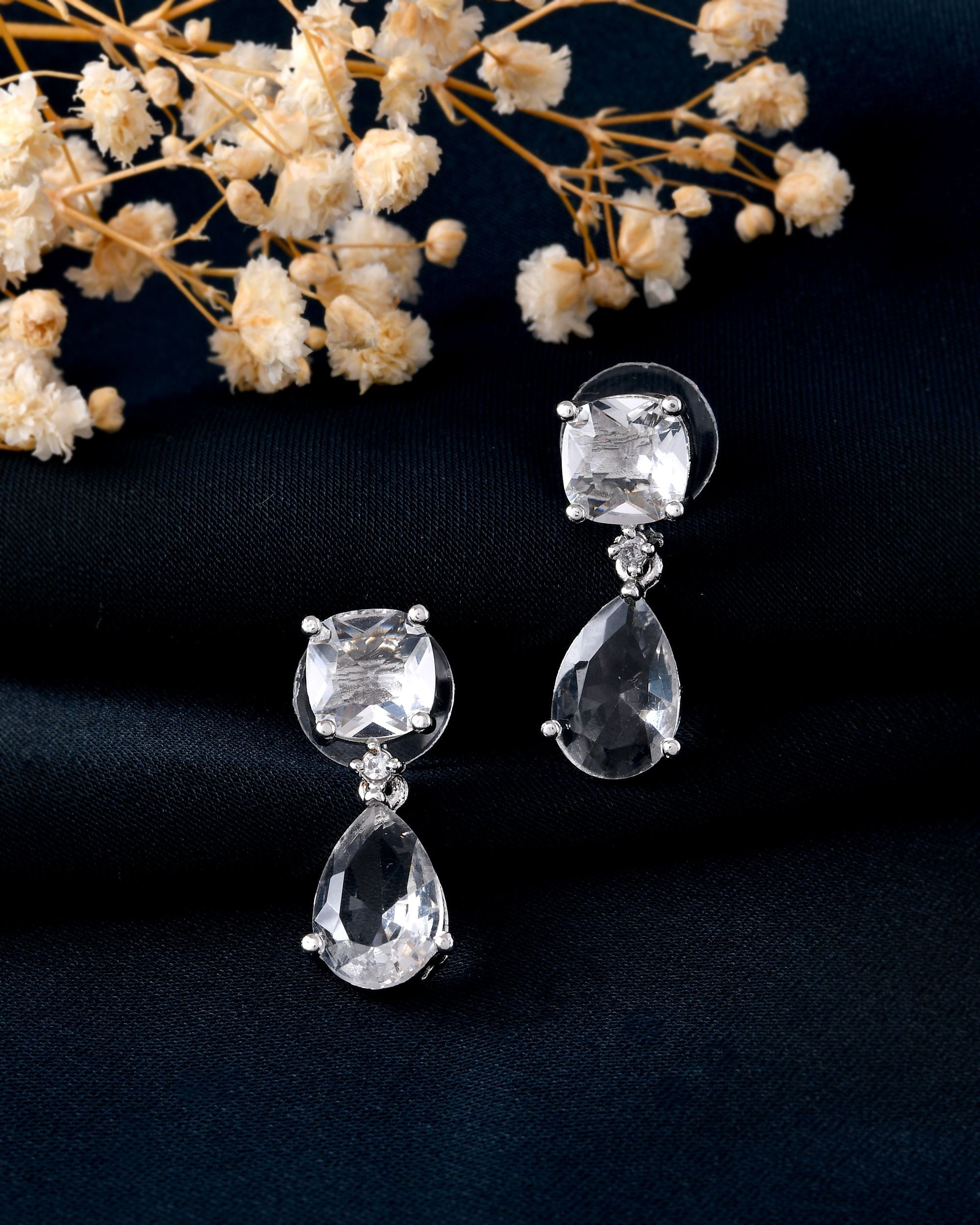 VOJ Silver Plated Stone Studded Studs Earrings