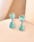 VOJ Silver Plated Sea Green Stone Studded Studs Earrings