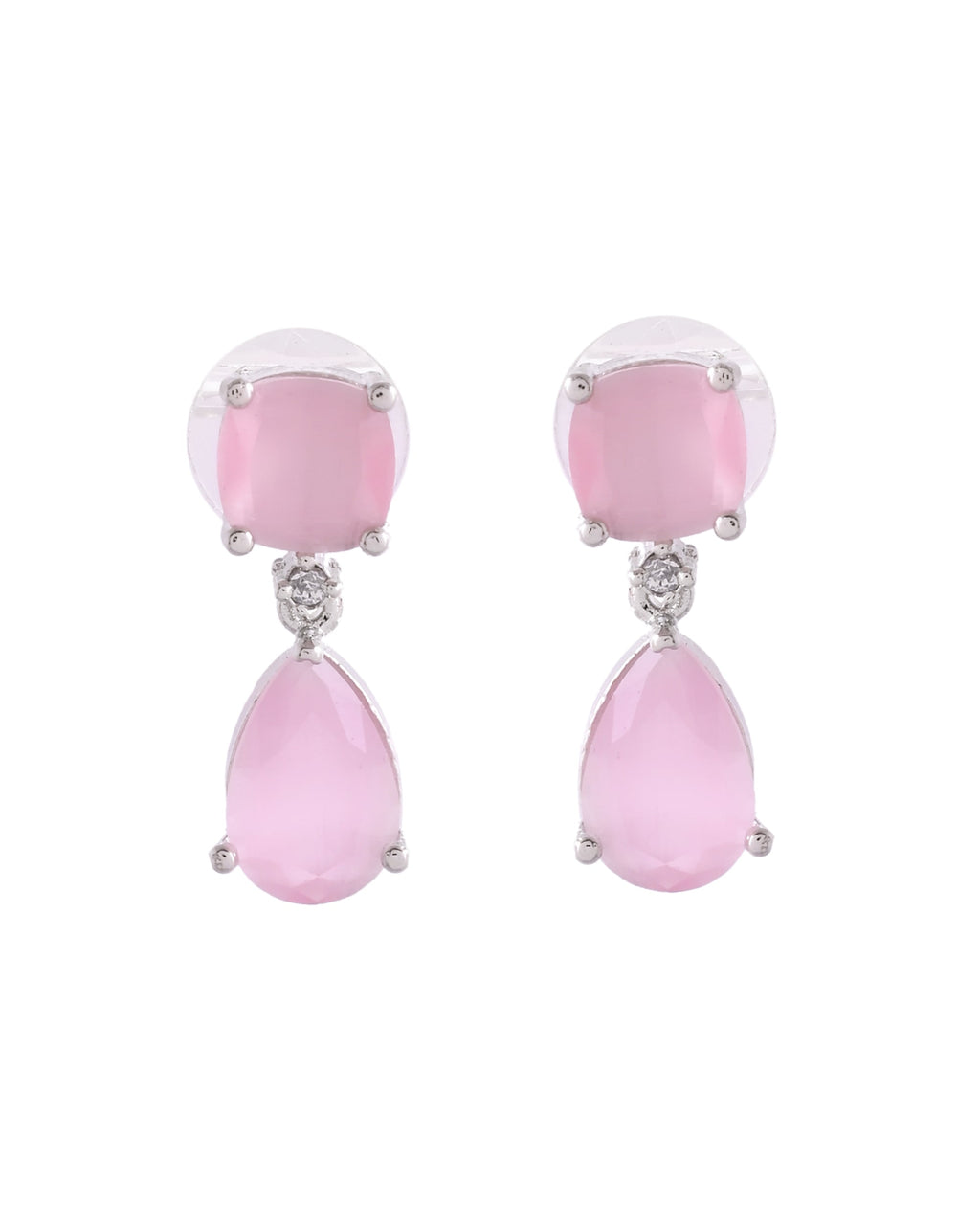 VOJ Silver Plated Red Stone Studded Studs Earrings