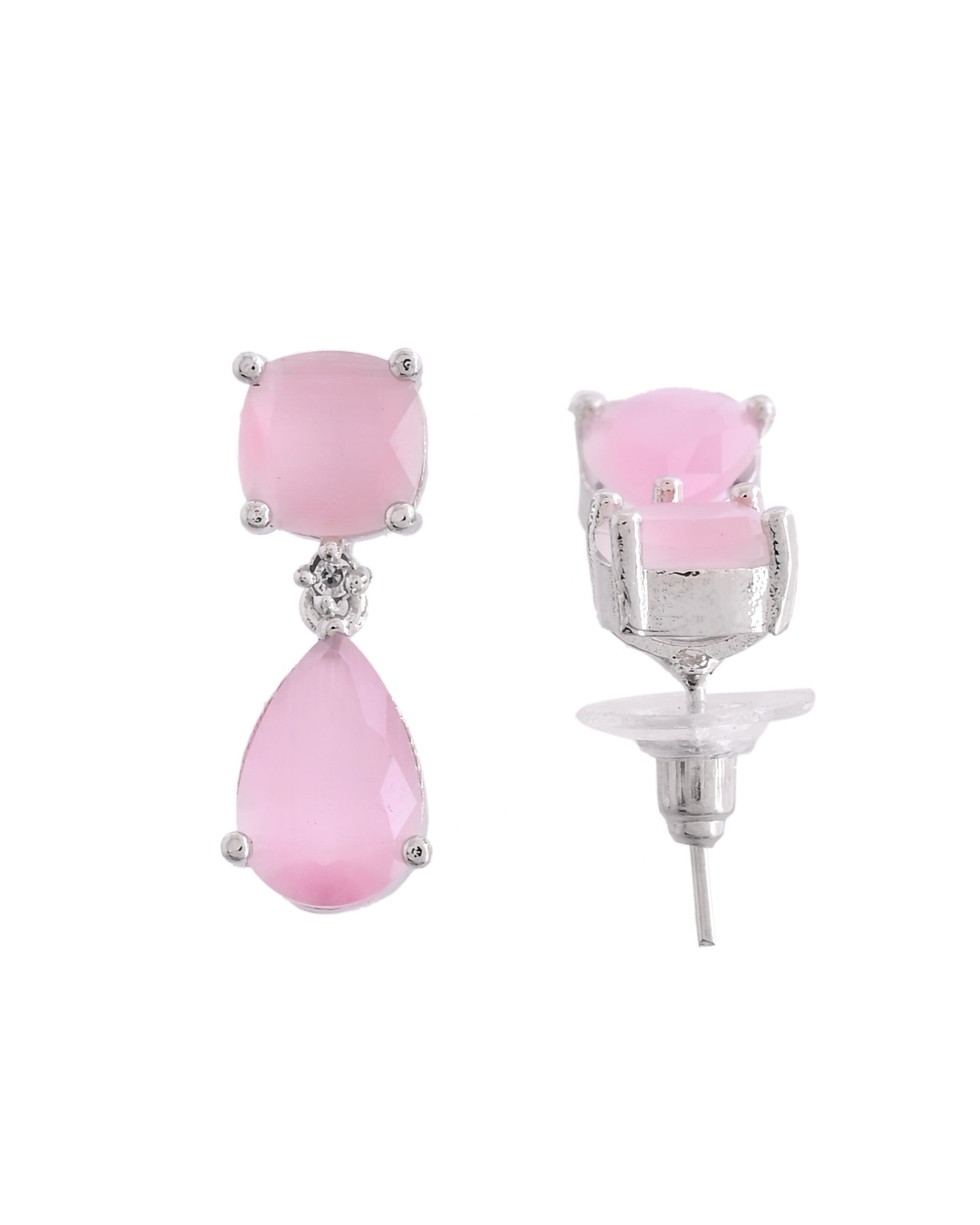 VOJ Silver Plated Red Stone Studded Studs Earrings