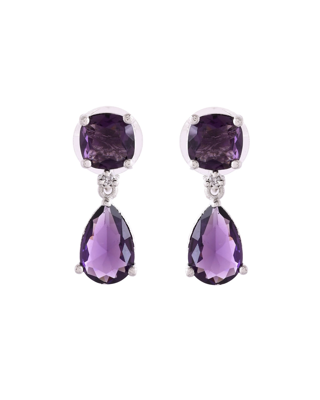 VOJ Silver Plated Purple Stone Studded Studs Earrings