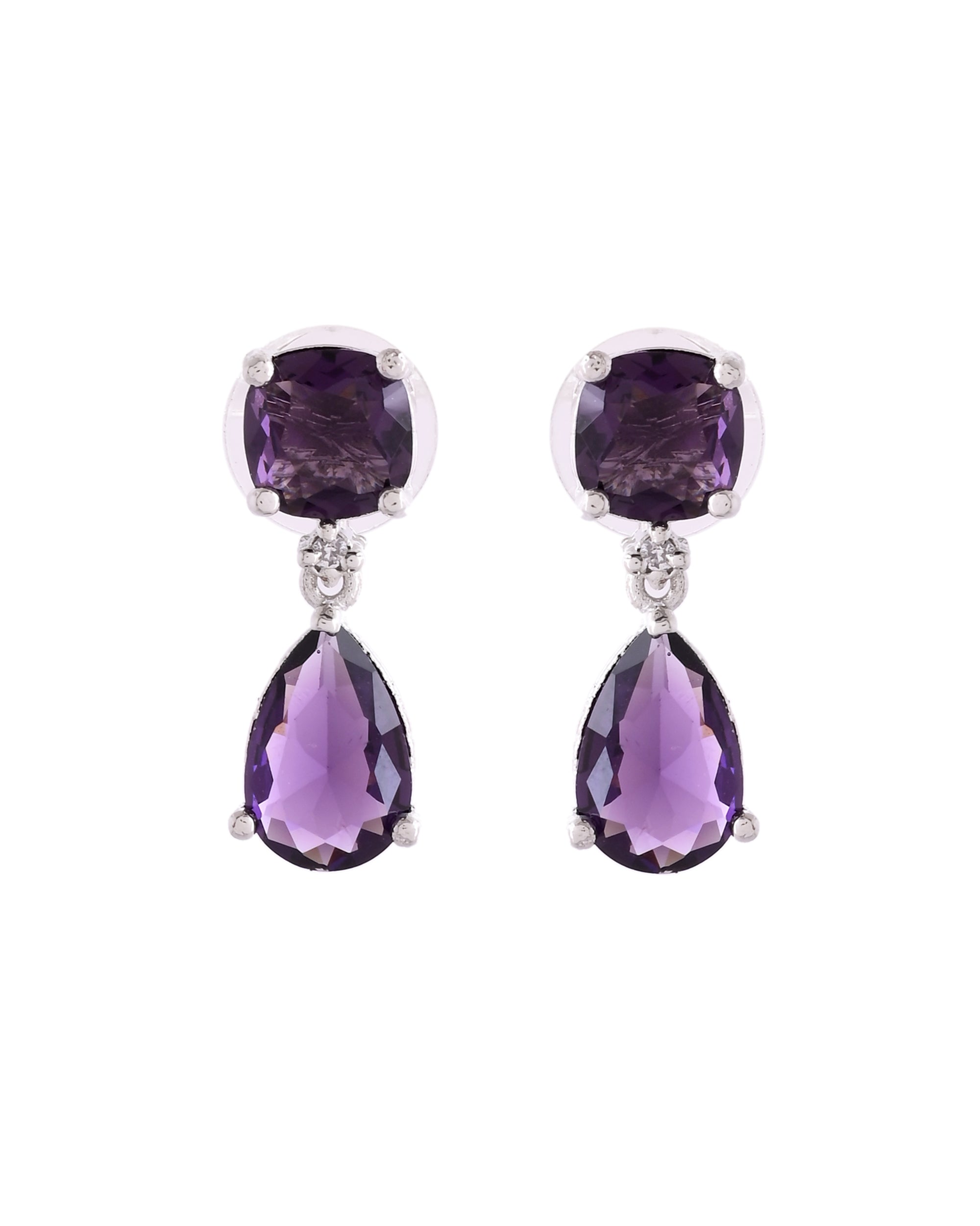 VOJ Silver Plated Purple Stone Studded Studs Earrings