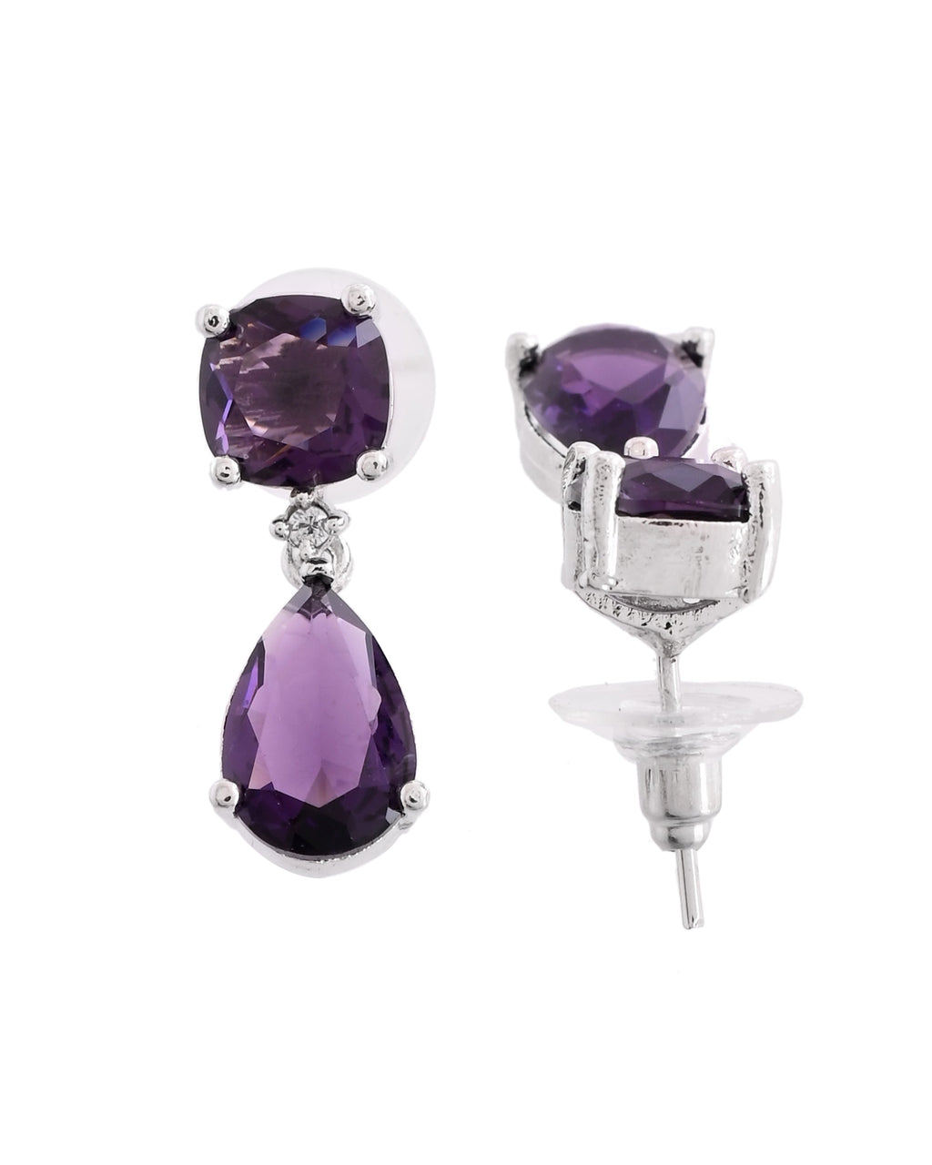 VOJ Silver Plated Purple Stone Studded Studs Earrings
