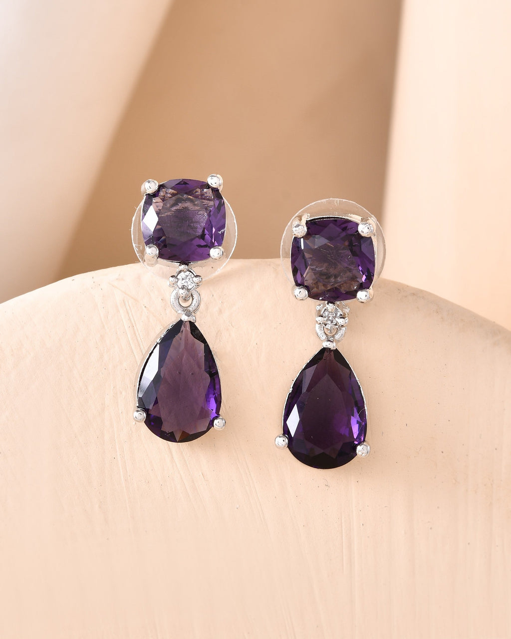 VOJ Silver Plated Purple Stone Studded Studs Earrings