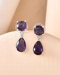 VOJ Silver Plated Purple Stone Studded Studs Earrings