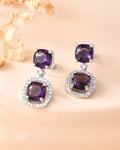 VOJ Silver Plated Purple Stone Geometrical Shaped Earrings