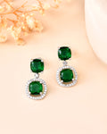 VOJ Silver Plated Green Stone Geometrical Shaped Earrings