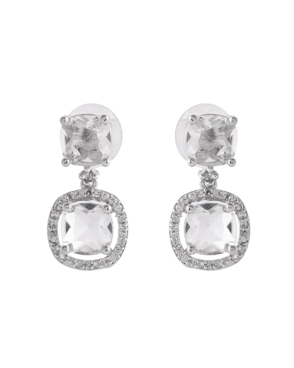 VOJ Silver Plated Stone Geometrical Shaped Earrings