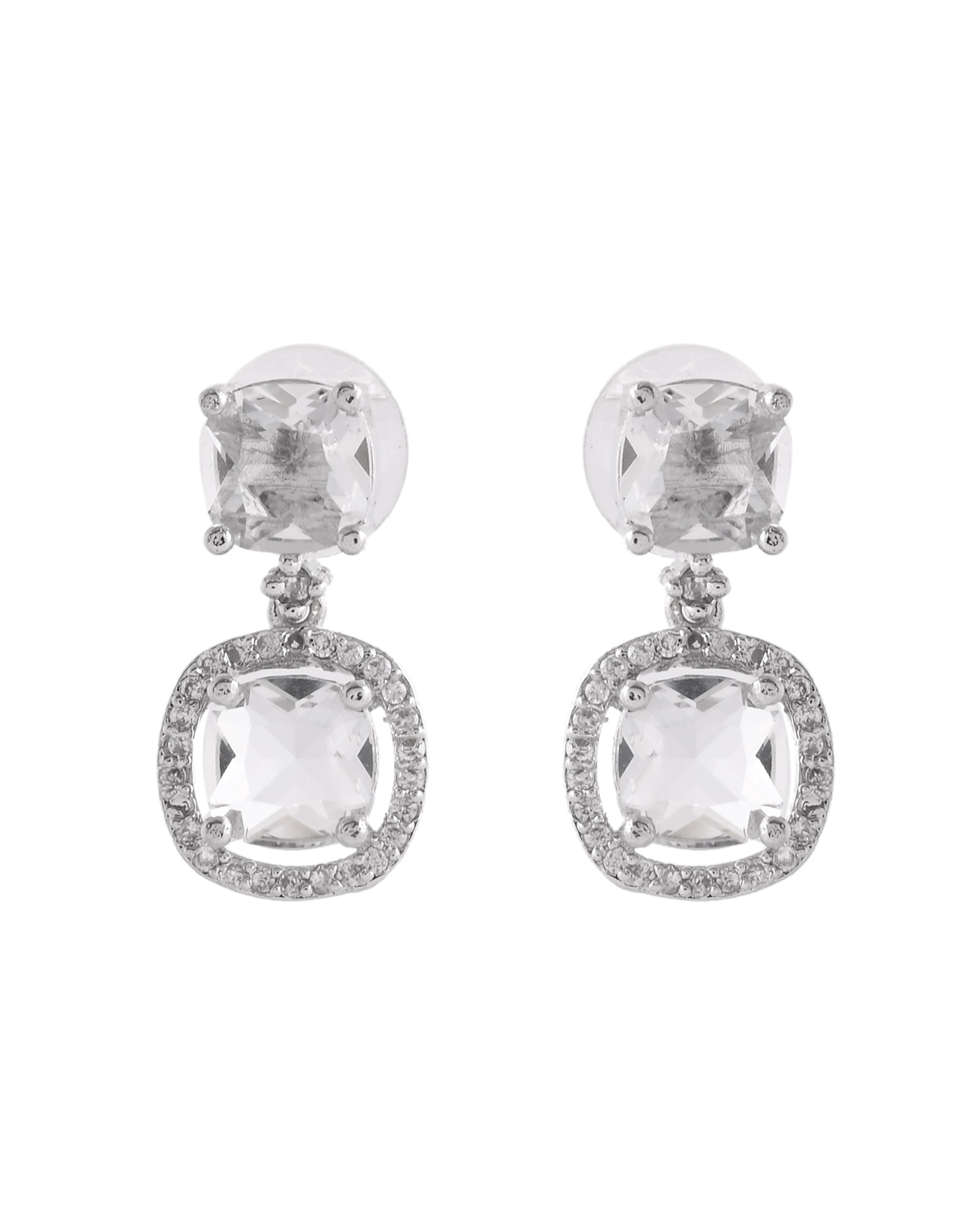 VOJ Silver Plated Stone Geometrical Shaped Earrings