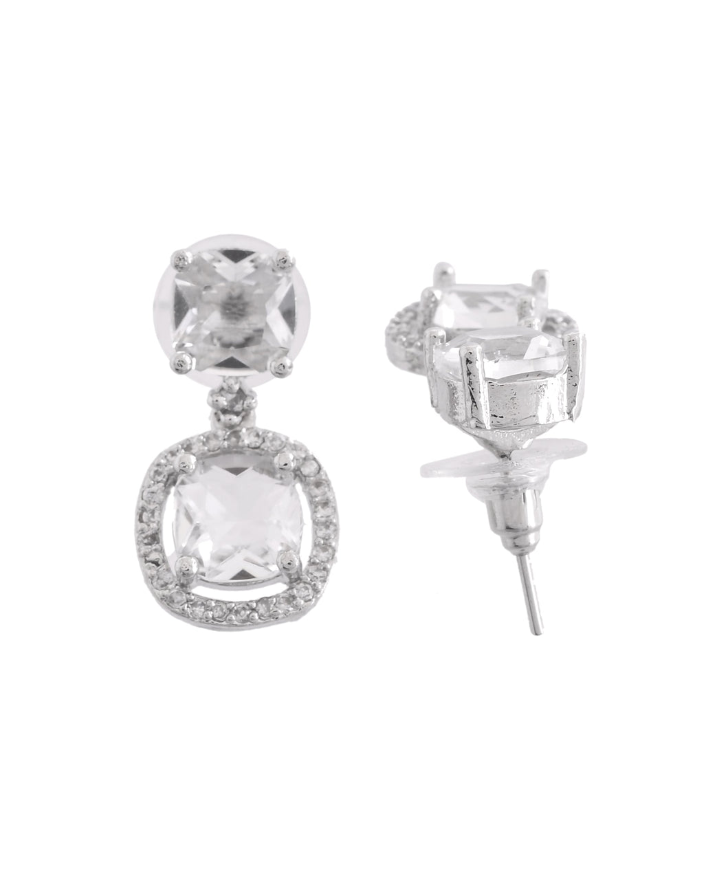 VOJ Silver Plated Stone Geometrical Shaped Earrings