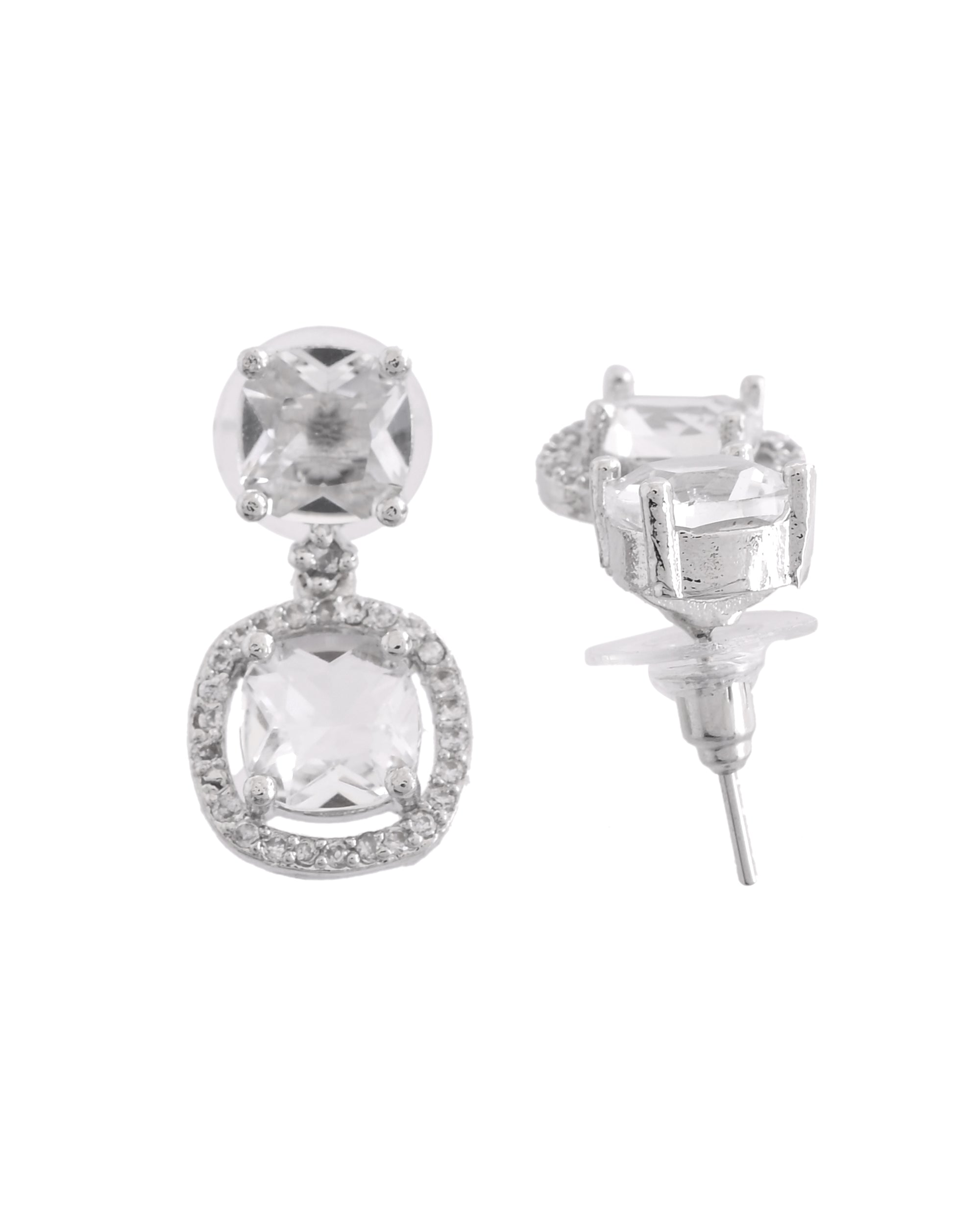 VOJ Silver Plated Stone Geometrical Shaped Earrings