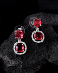 VOJ Silver Plated Red Stone Geometrical Shaped Earrings
