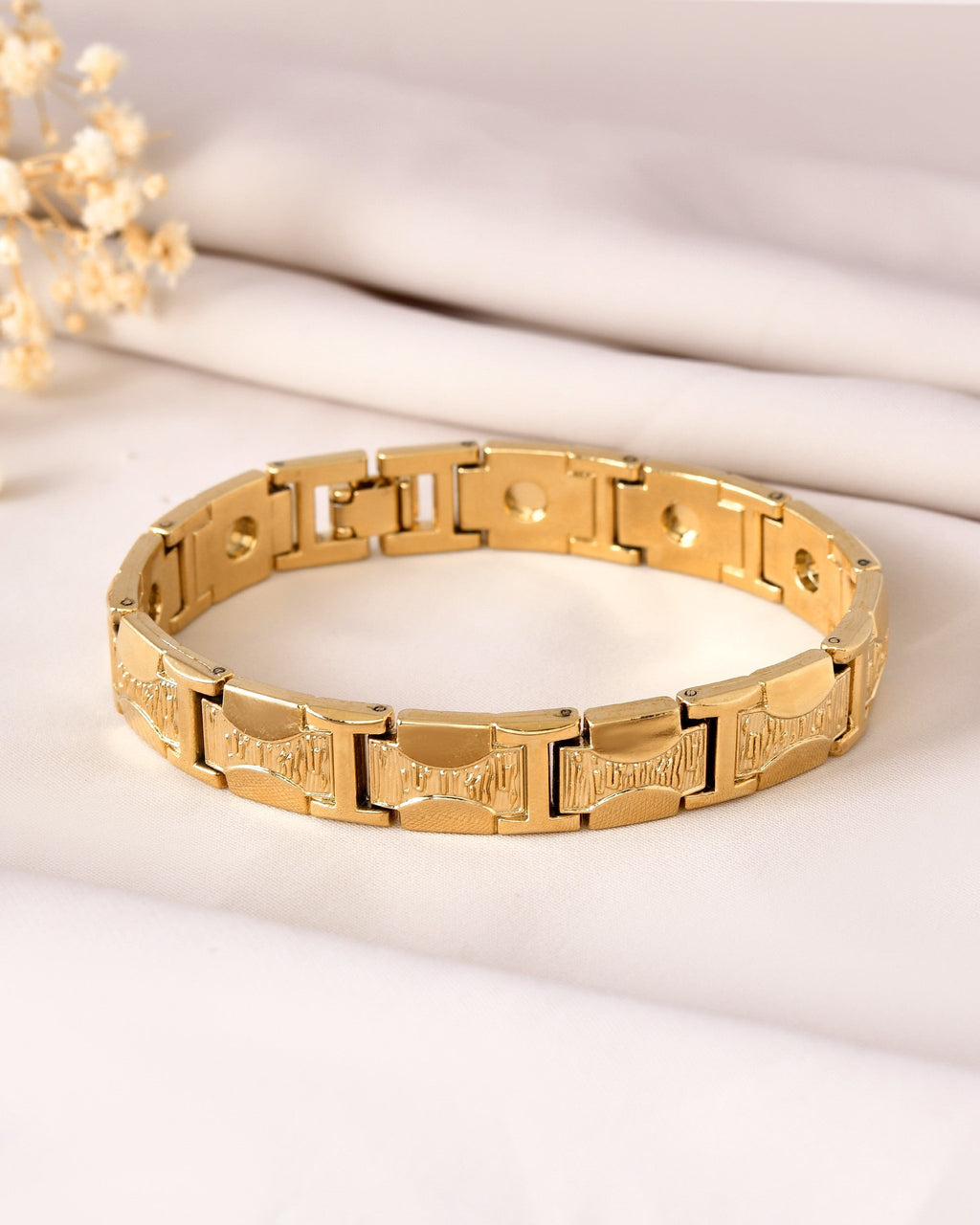 VOJ Men Gold Polished Designer Stainless Steel Bracelet
