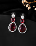 VOJ Silver Plated Red Stone Studded Ad Earrings