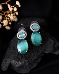 VOJ Silver Plated Sea Green Stone Studded Ad Earrings