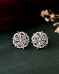 VOJ Silver Plated Floral Shape Ad Stone Studded Studs Earrings