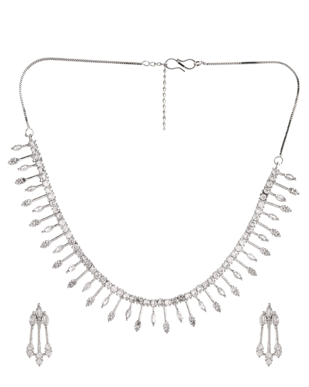 VOJ Silver Plated Ad Stone Studded Elegant Minimal Jewellery Set