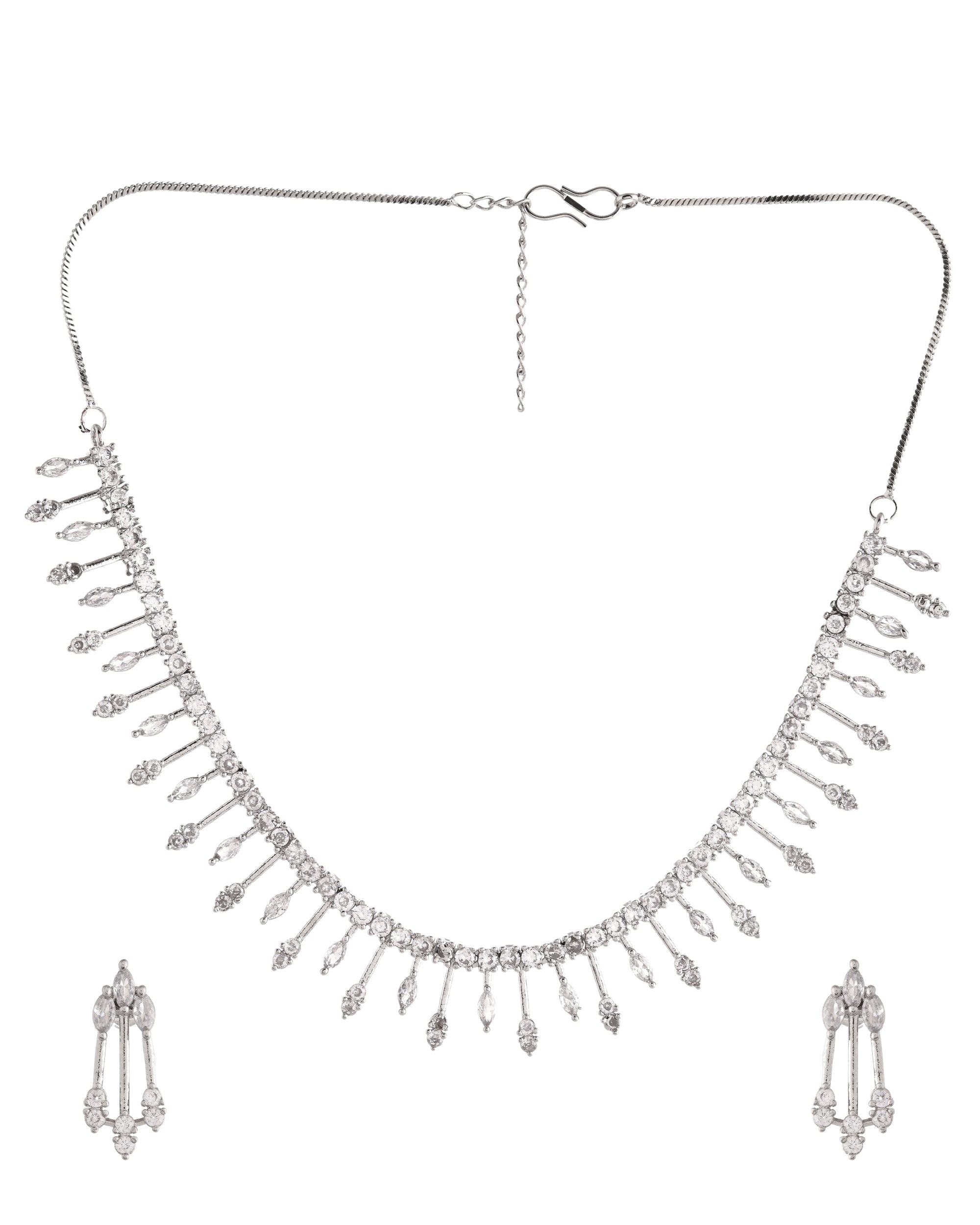 VOJ Silver Plated Ad Stone Studded Elegant Minimal Jewellery Set