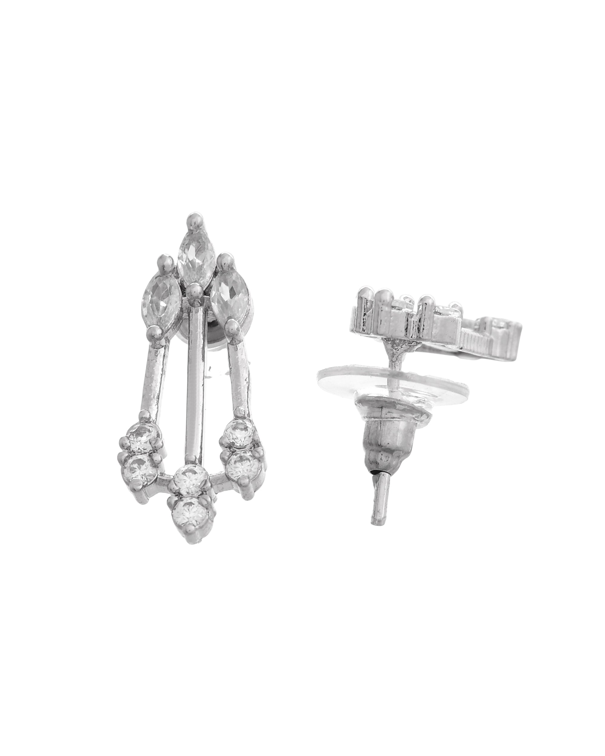 VOJ Silver Plated Ad Stone Studded Elegant Minimal Jewellery Set