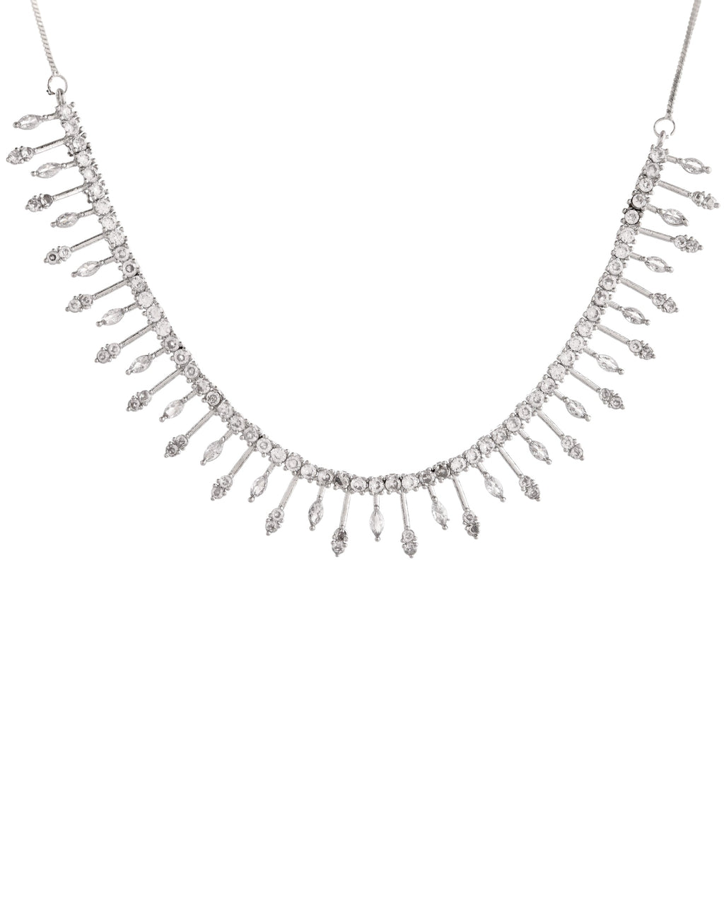 VOJ Silver Plated Ad Stone Studded Elegant Minimal Jewellery Set