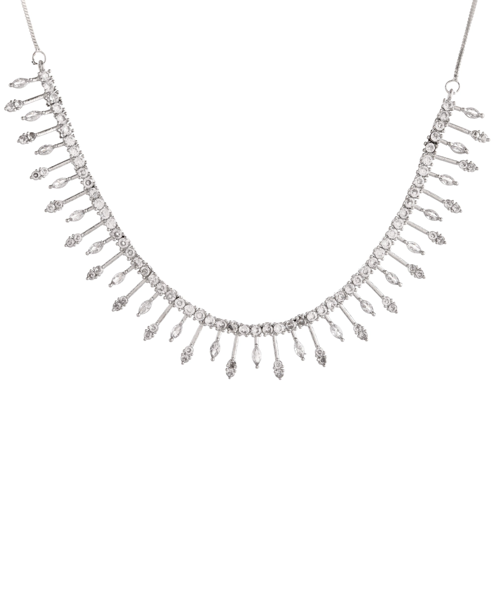 VOJ Silver Plated Ad Stone Studded Elegant Minimal Jewellery Set